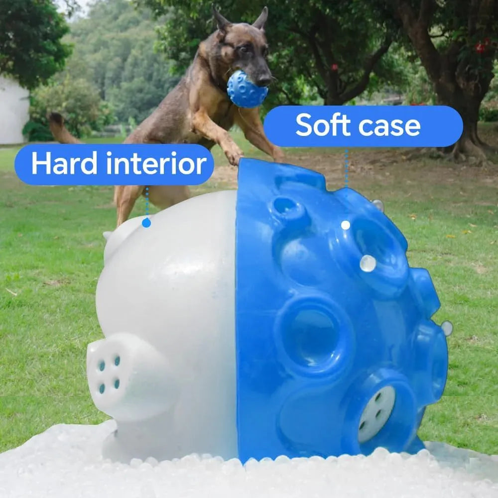 Durable natural rubber dog ball toy with textured surface for aggressive chewers in assorted colours