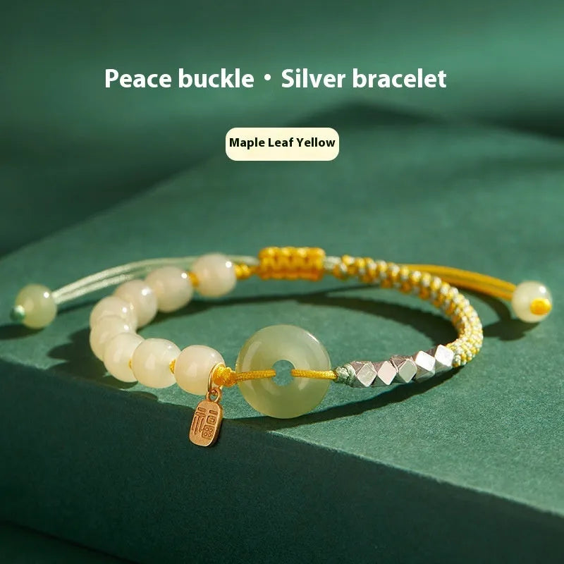 Woven natural Hetian jade safety buckle bracelet for women with chamfered square grain shape in multiple colours