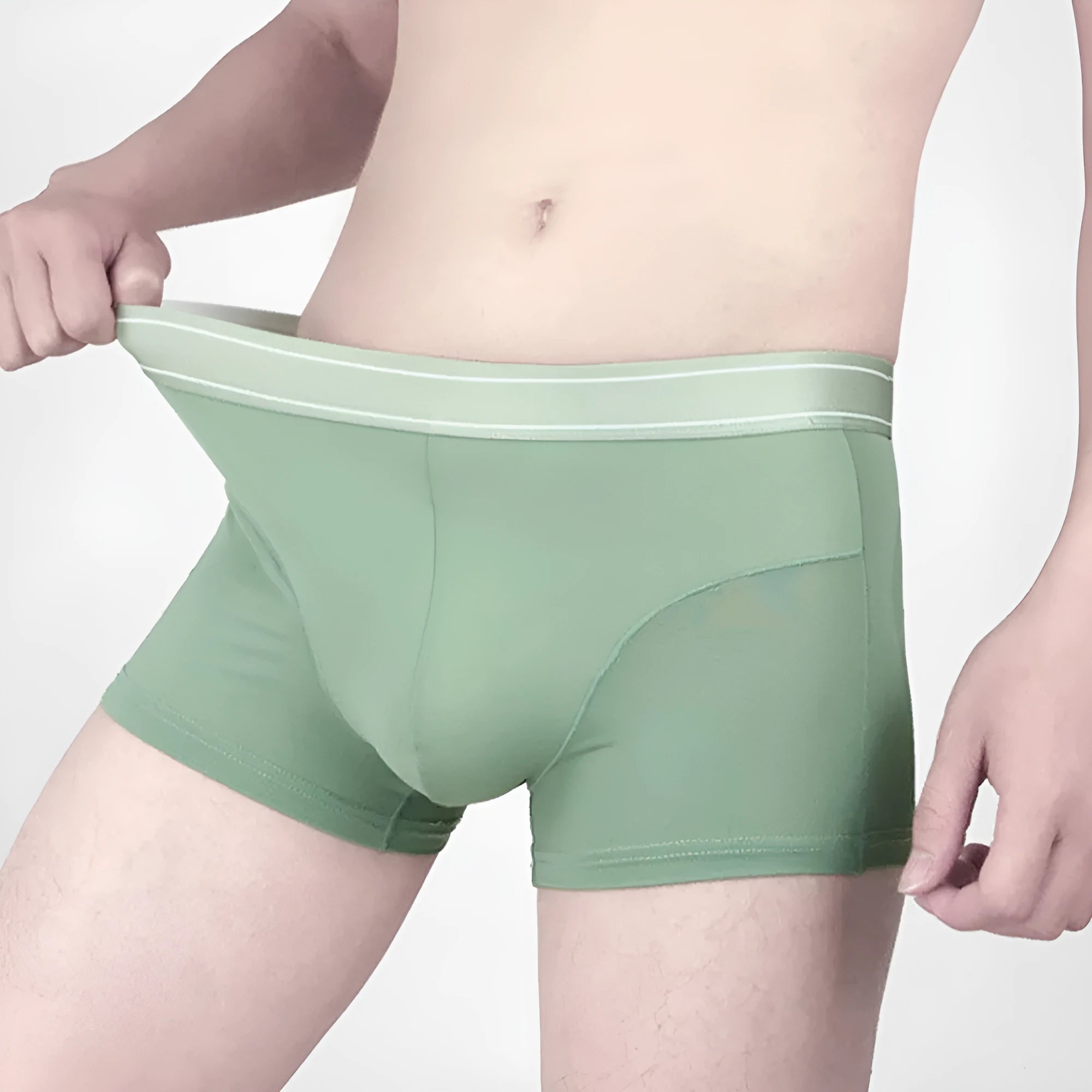 Men's quick-drying breathable ice silk polyester underwear shorts in black with elastic waistband