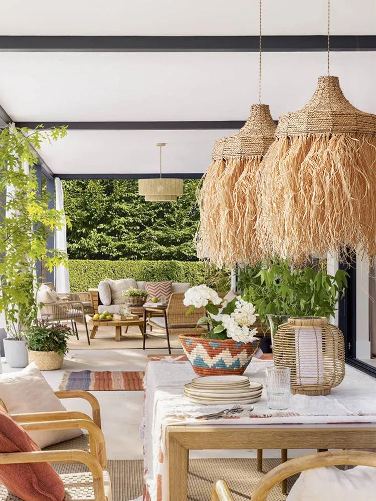 50cm diameter retro southeast Asian style pendant light woven from wild vetch and willow