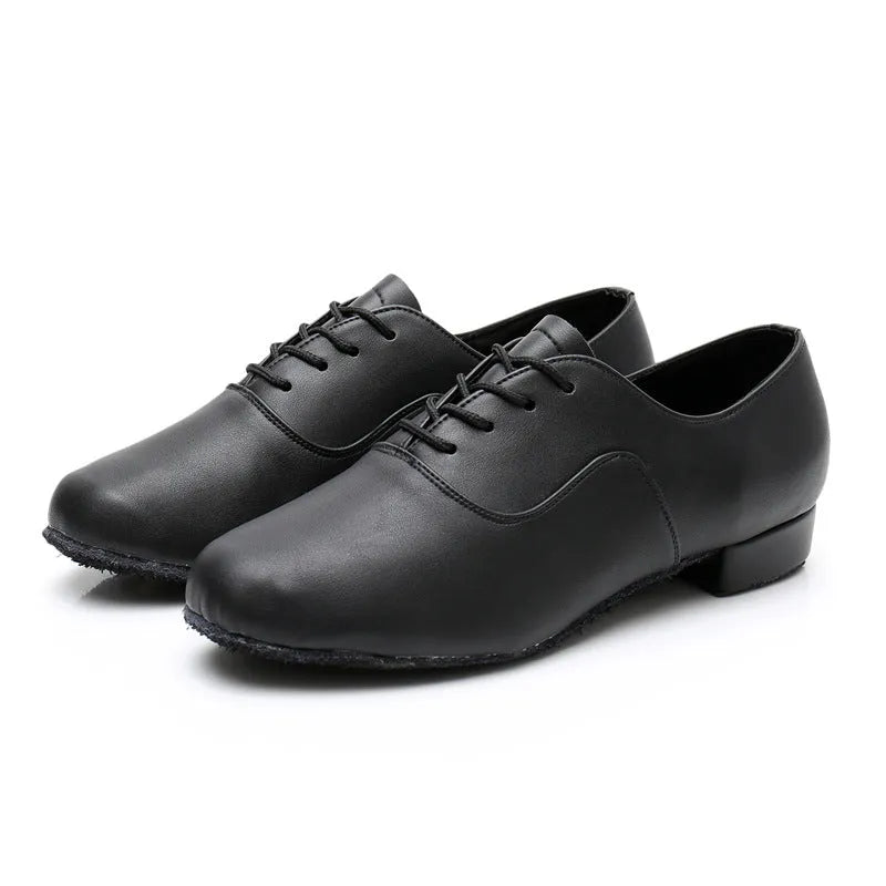 Men's dancing shoes in polished leather black indoor, synthetic upper, calf leather sole, size 38-45