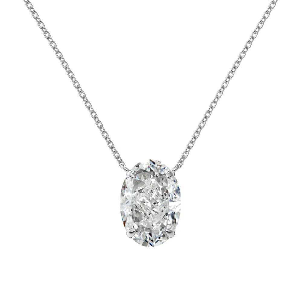 S925 sterling silver necklace with oval geometric pendant in platinum finish