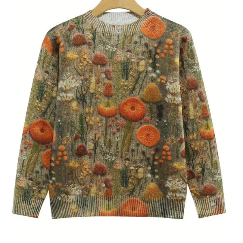 Women's floral printed round neck sweater in polyester available in multiple colours and sizes