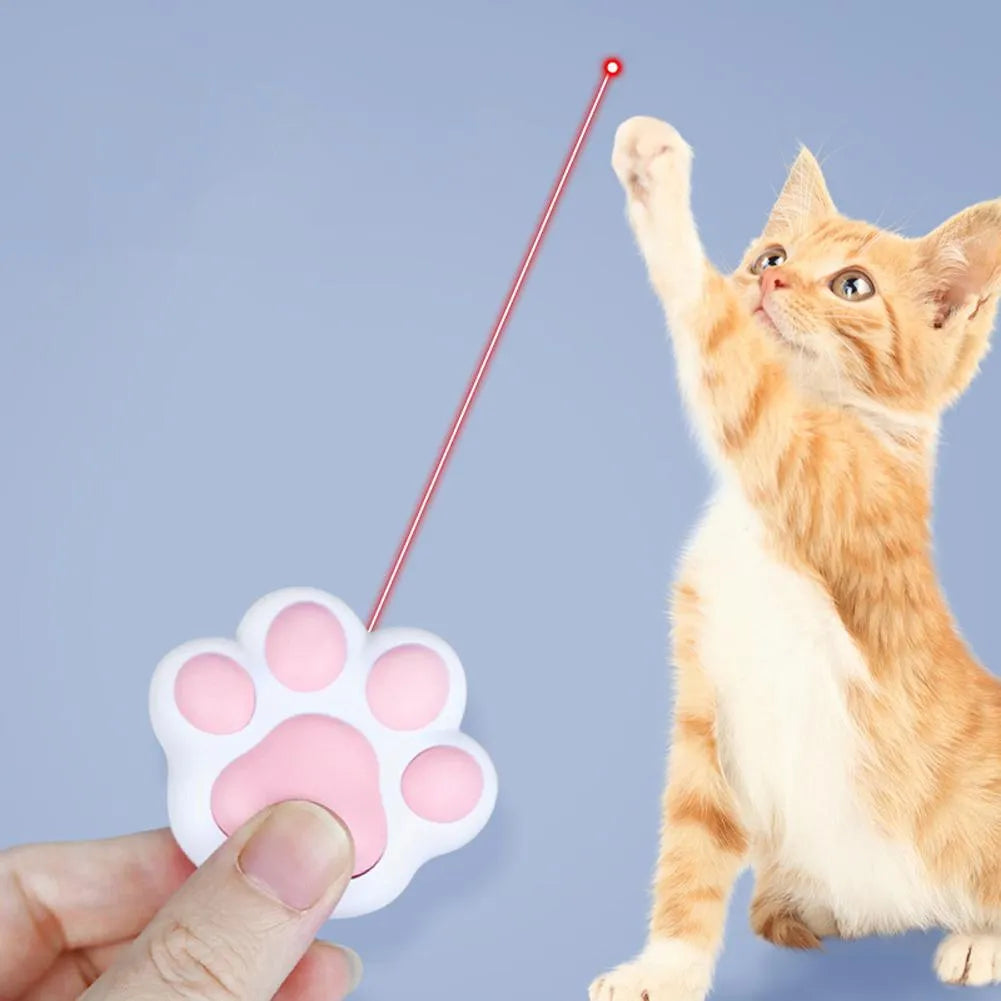 USB-rechargeable infrared cat teaser toy with keychain loop in black or pink