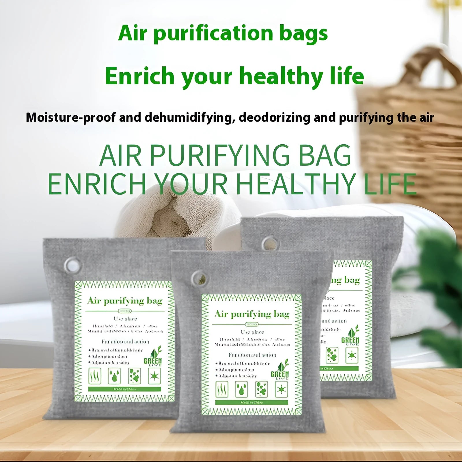 Wrapped bamboo charcoal bags for formaldehyde removal and household air freshening