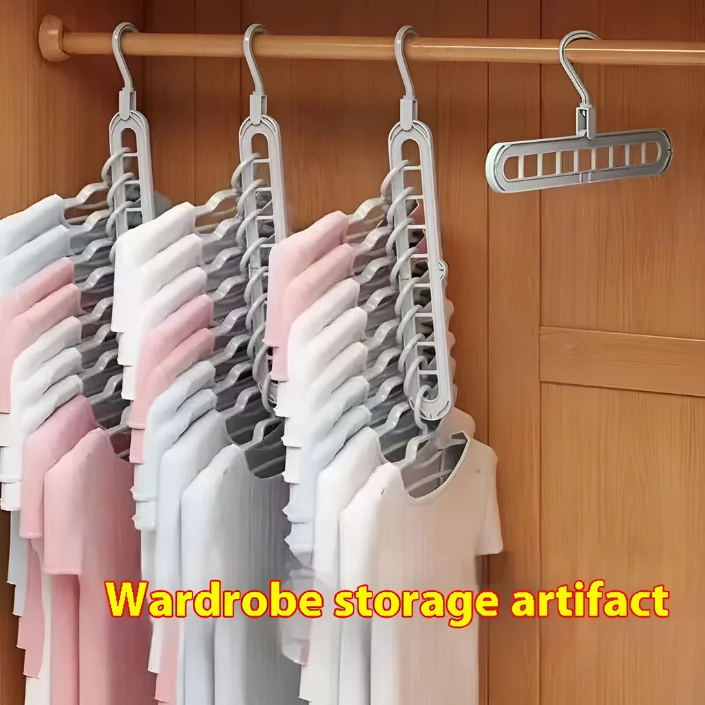 Plastic nine-hole hanger in beige colour showing seamless folding design for trousers