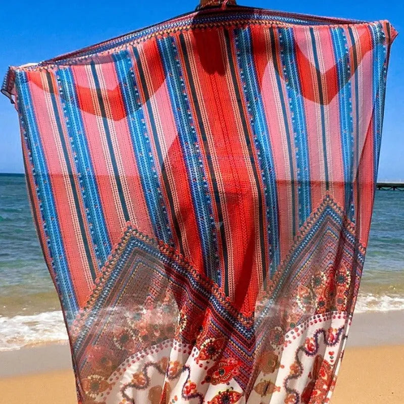 Women's three-piece swimsuit set showing high-waist briefs, cutout blouse, and coat in picture colour