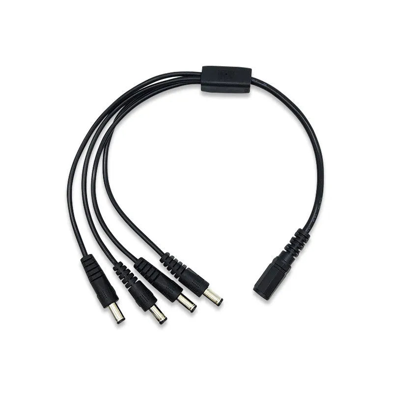 Black 12V monitoring power cable with 4 DC outputs and 5.5mm connectors for CCTV cameras