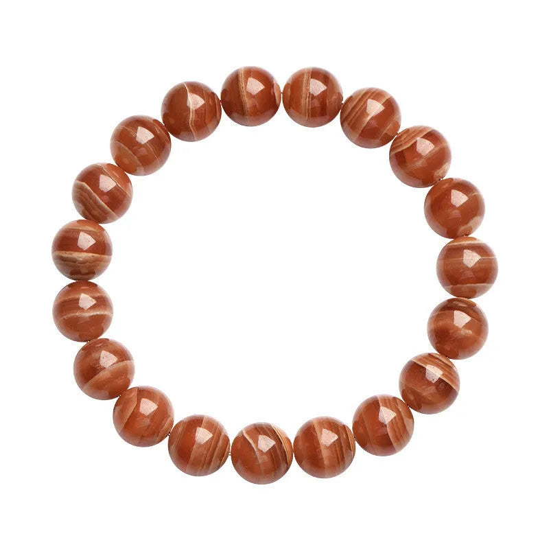 Natural old mine rhodochrosite round beads bracelet with Ruyi elements, 6mm or 8mm bead options
