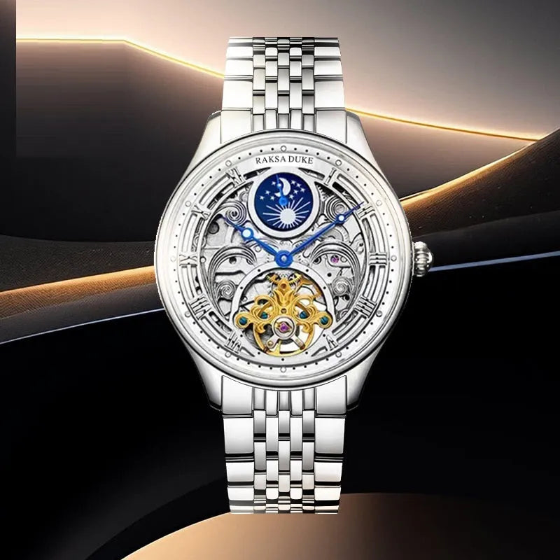 6100 hollow business leisure waterproof watch for men with steel strap in white