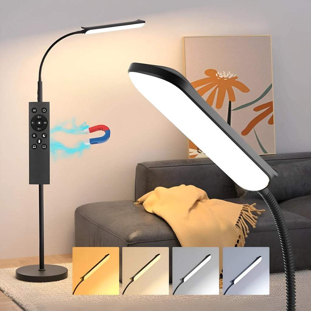 Modern LED floor lamp with remote control, 18W, 2700-6500K adjustable colour, dual-use as table lamp, for home study and bedroom