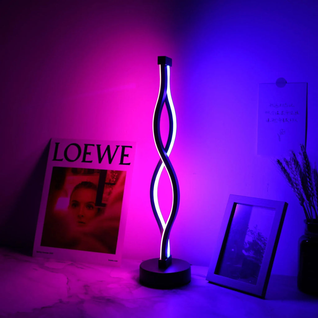 Black creative desk lamp with aluminium base and touch dimming controls.