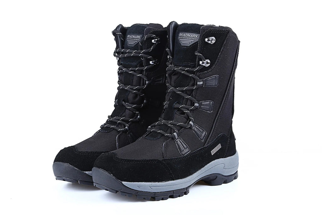 Women's genuine leather snow boots in mid-calf length with round toe and rubber sole