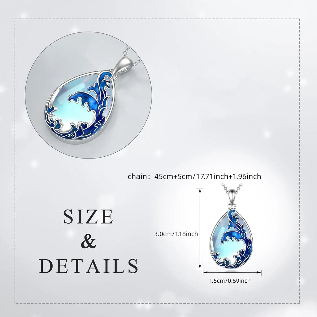 HAILANG women's necklace with moonstone blue alloy heart pendant showing love-themed design details