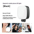 Black and white mini magnetic fill light with adjustable phone holder and three-colour LED lights