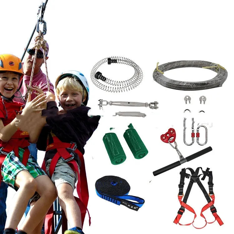 Ziptreck Suit 10 metre pulley rope kit with alloy steel components and safety retractor