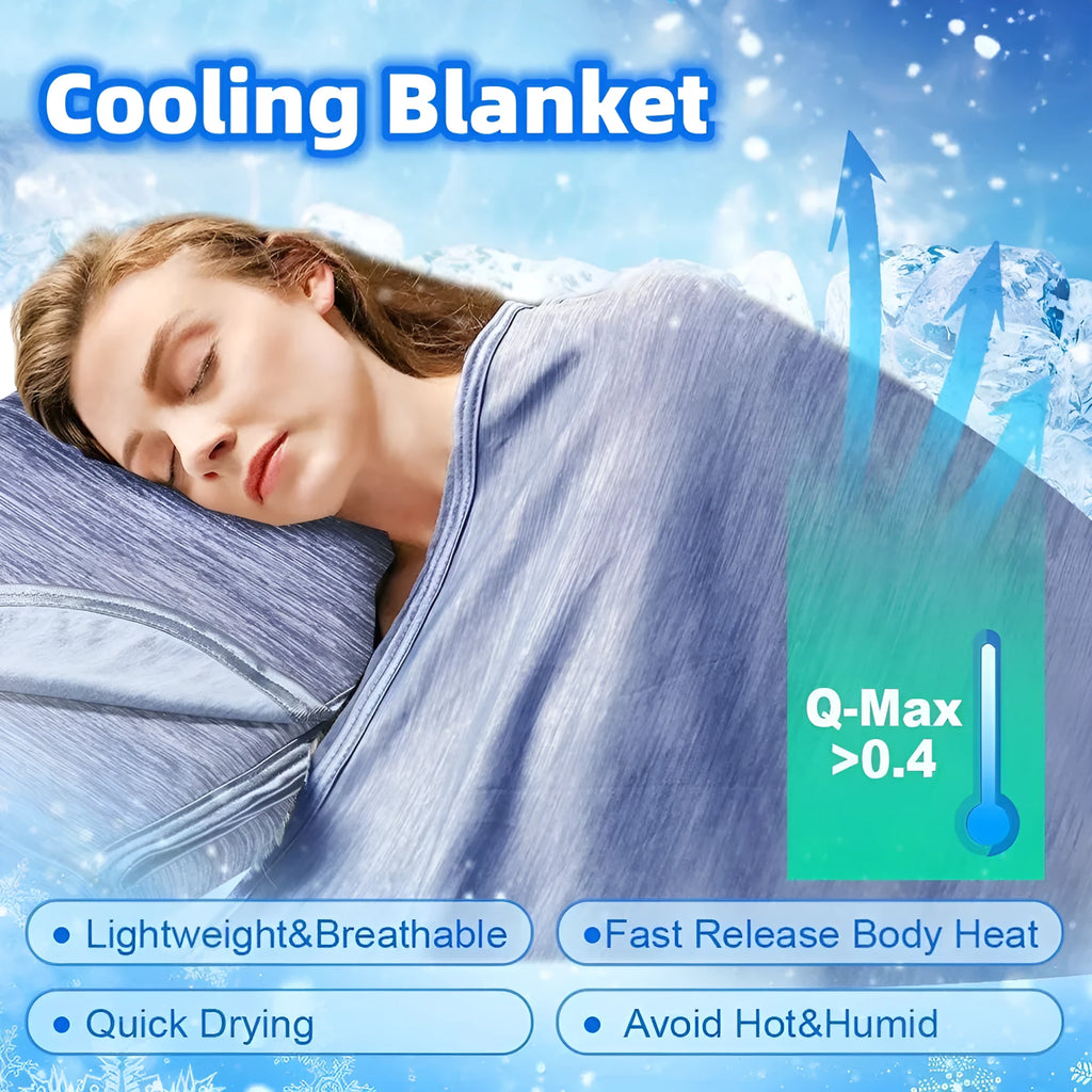 Blue cooling blanket with Japanese Q-Max 0.4 fibres, double-face construction, summer throw