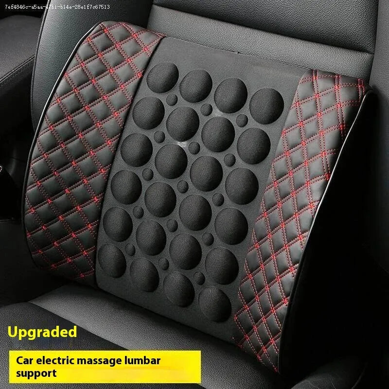 Car Electric Massage Lumbar Support Pillow Interior Decoration PU Leather with Latex Filler Four Seasons Universal Black Ribbon Red Line or Black White Line Red Wine Headrest Pair Bag Single Bag Options