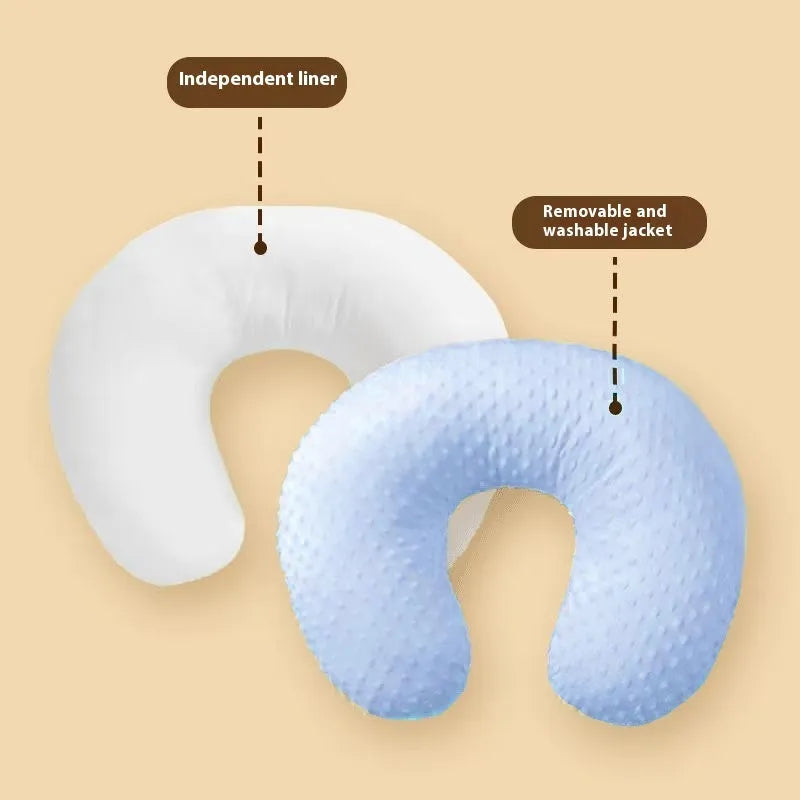Grey nursing pillow for baby feeding support with a detachable pillowcase