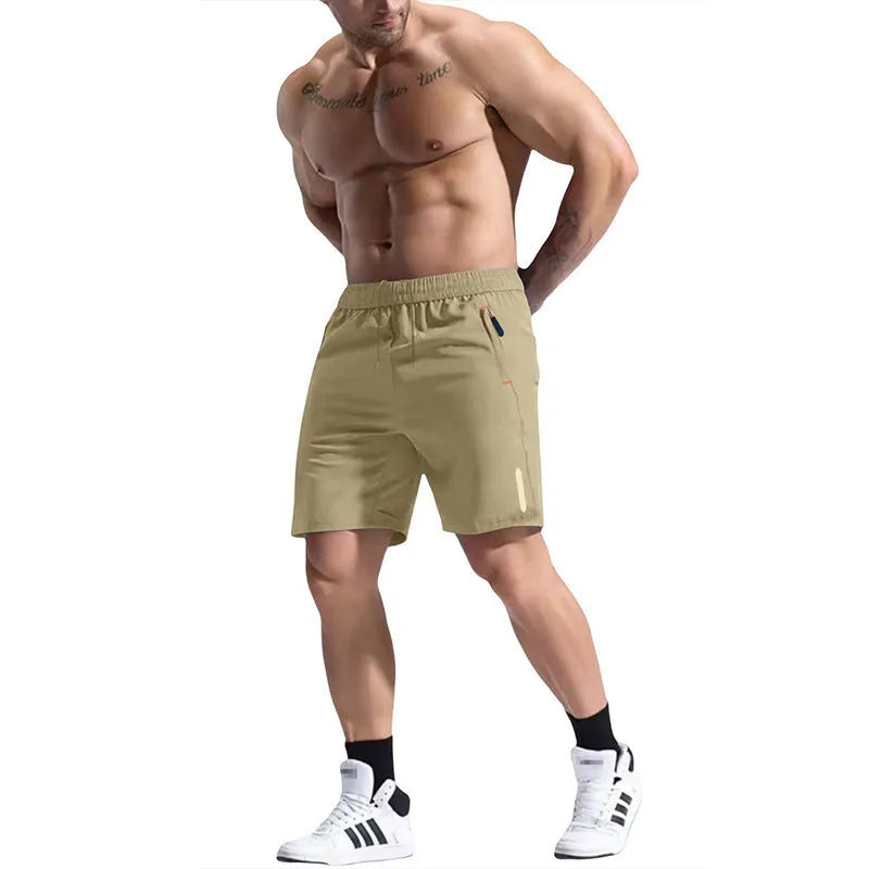 Men's grey sports shorts with an elastic drawstring waistband, made from a bamboo fibre blend.
