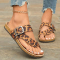 Roman style closed toe slippers in leopard print with wooden sole, available in sizes 36 to 43