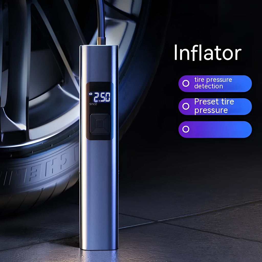 Wireless digital display car air pump with vacuum cleaner function and emergency lighting