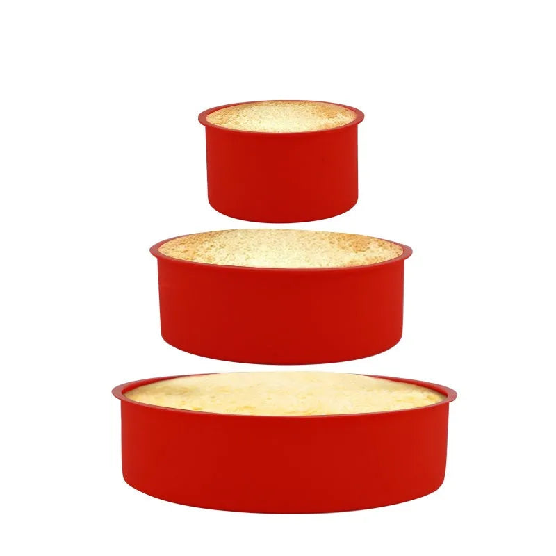 Round red silicone cake mould 8 inch 20cm diameter on baking tray