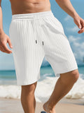 Men's striped beach pants with lace trim and multiple pockets in khaki