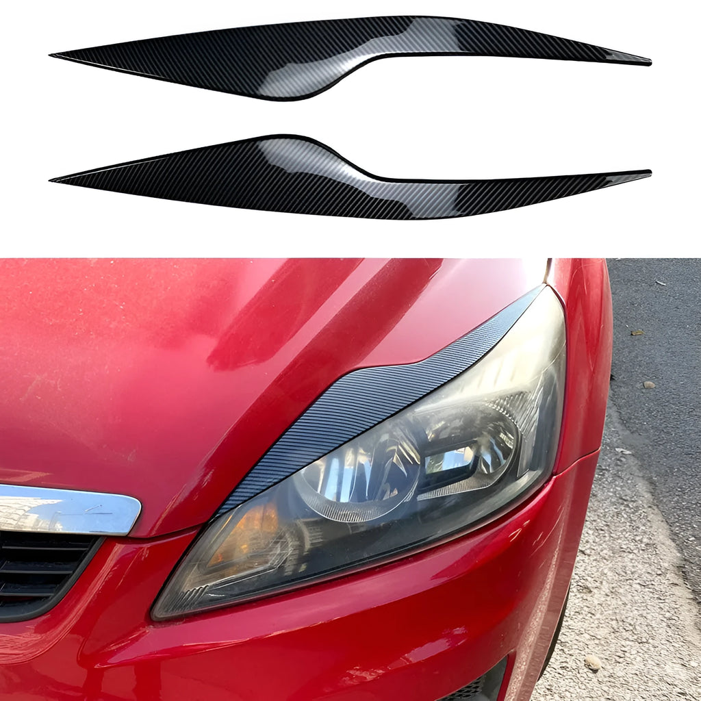 Ford Focus front headlight with carbon fibre pattern ABS eyelid sticker trim applied