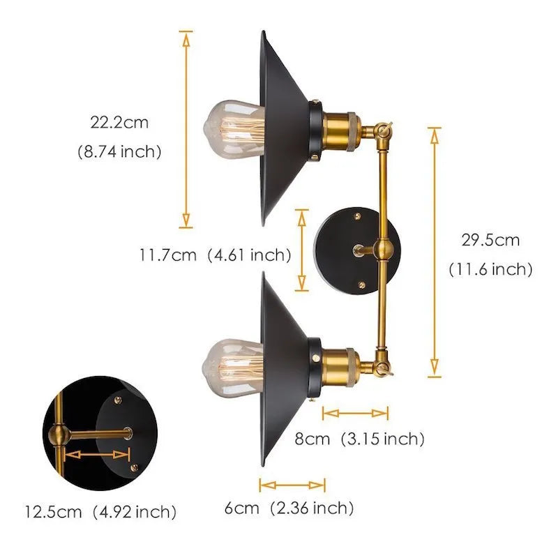 American retro industrial iron craft wall lamp black double head 220V for indoor use