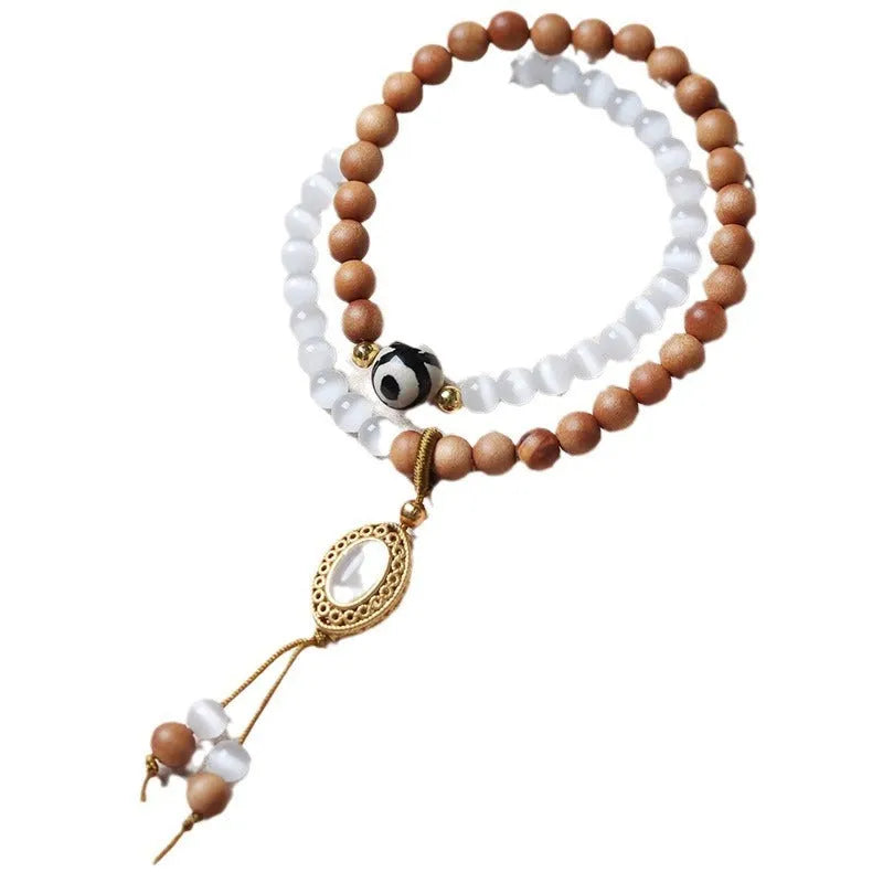 Polished sandalwood opal double ring women's bracelet in Barbie sandalwood double circle opal Tibetan beads colour
