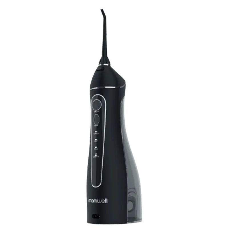 Portable electric water pick oral irrigator in black with rechargeable battery for adult home use
