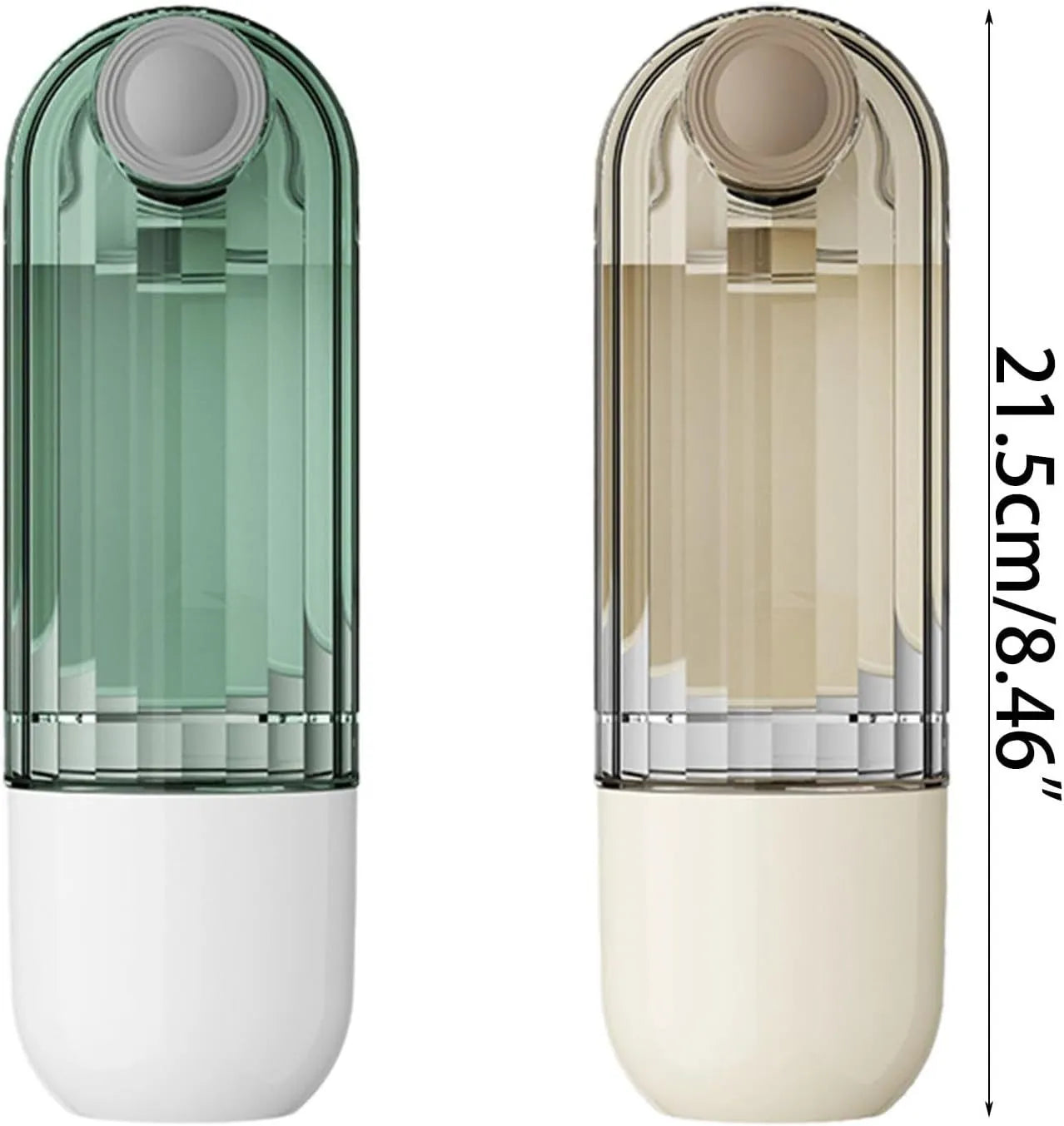 Beige foldable dog water bottle and food dispenser with leak-proof design for outdoor use