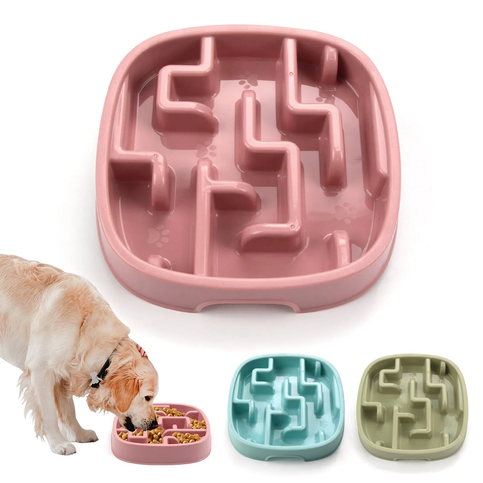 Macaron Green slow feeding bowl with maze pattern for dogs and cats, 18.5cm diameter, non-slip base