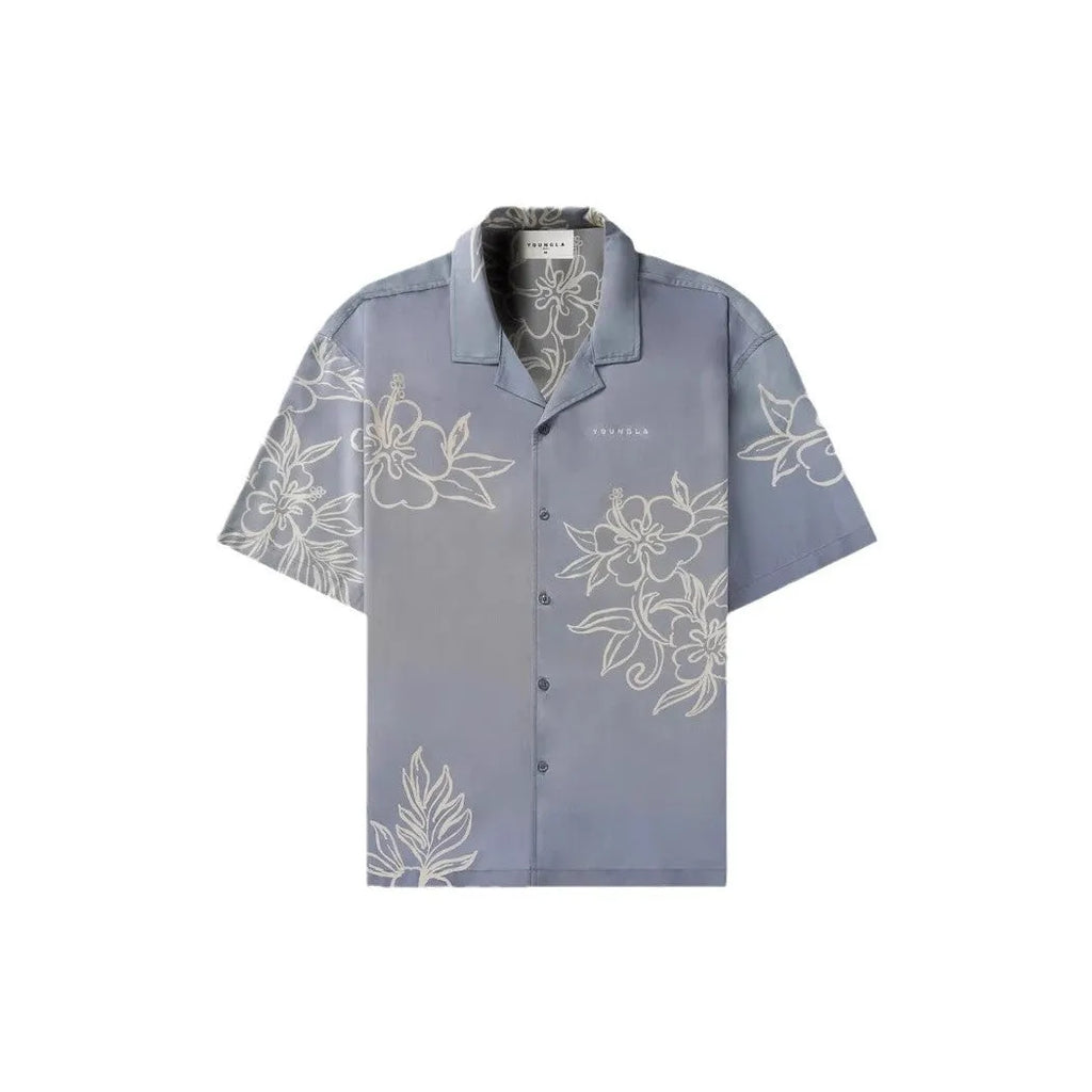 Men's loose-fitting printed short sleeve top with floral pattern in light colours