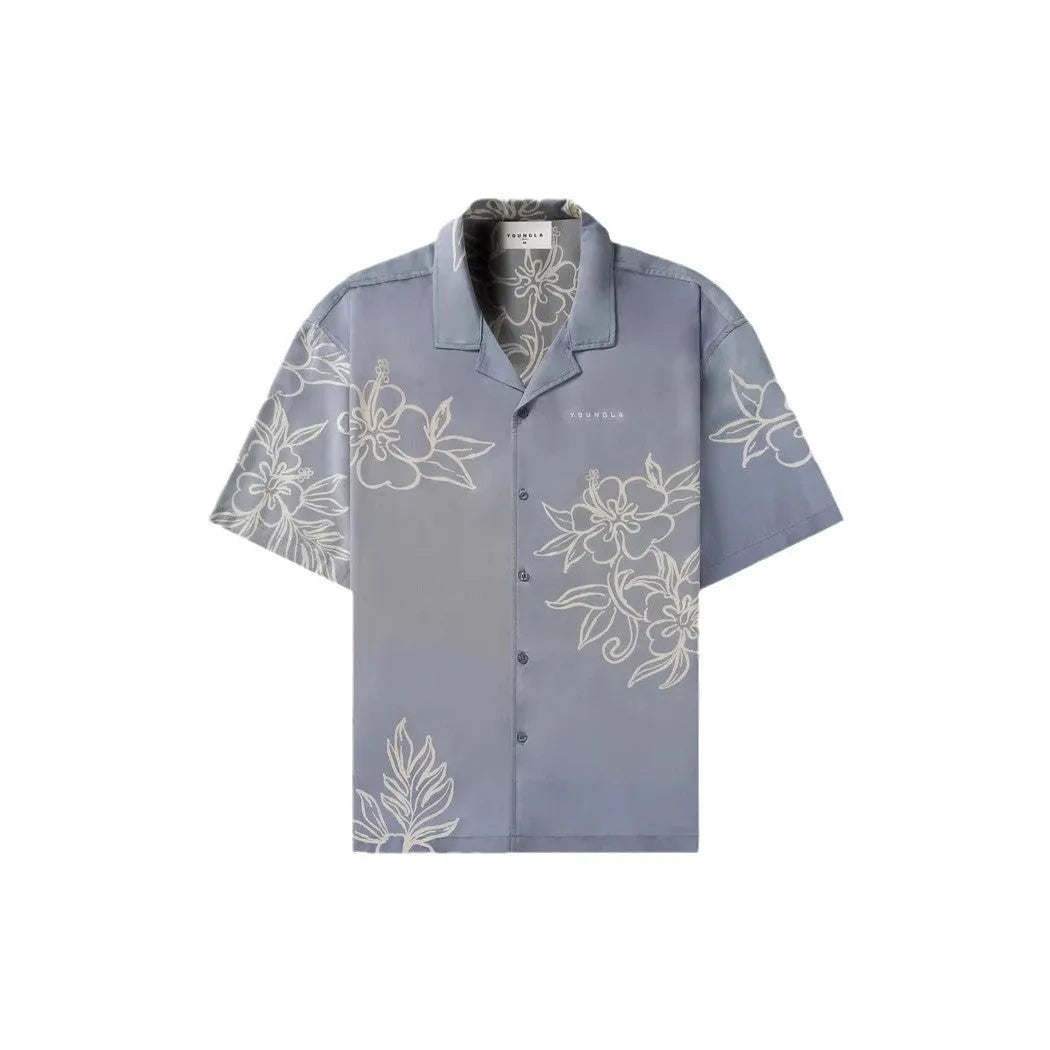 Men's loose-fitting printed short sleeve top with floral pattern in light colours