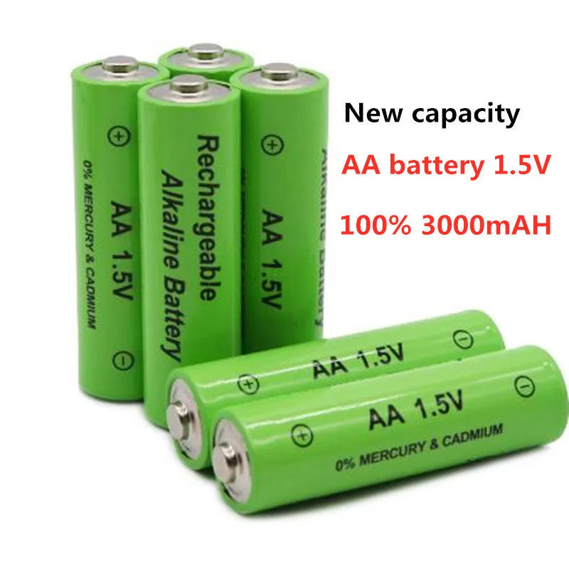 Rechargeable AA alkaline battery with 3000mAh capacity and 1.5V voltage