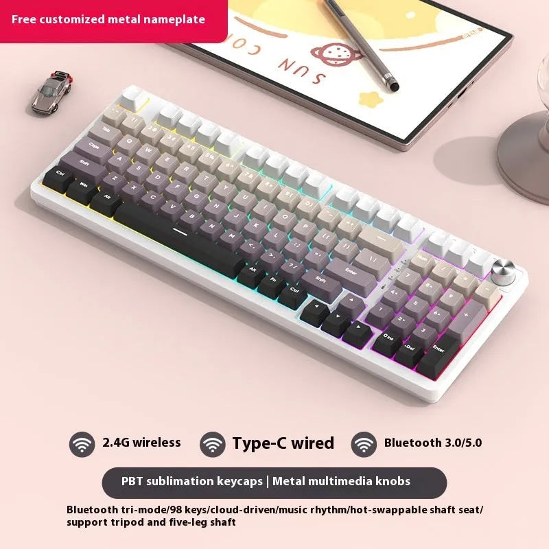 98-key wireless mechanical keyboard kit with display screen options and metal control knob
