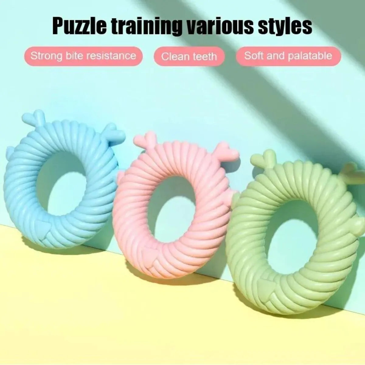 Dog chew toy in TPR material with spiral groove, deer sound, Light Sky Blue colour, 12.5 cm by 13 cm