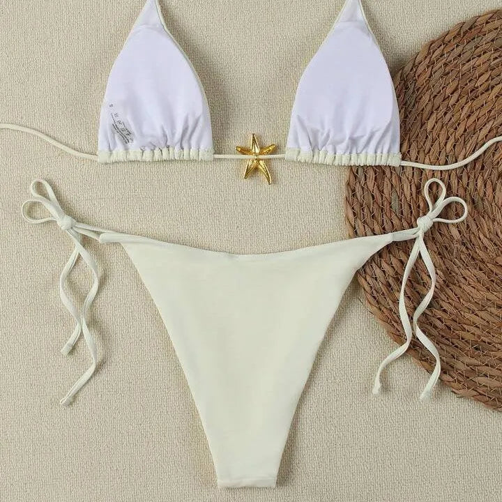 Women's lace-up nylon spandex bikini briefs in multiple colours for beach and hot spring