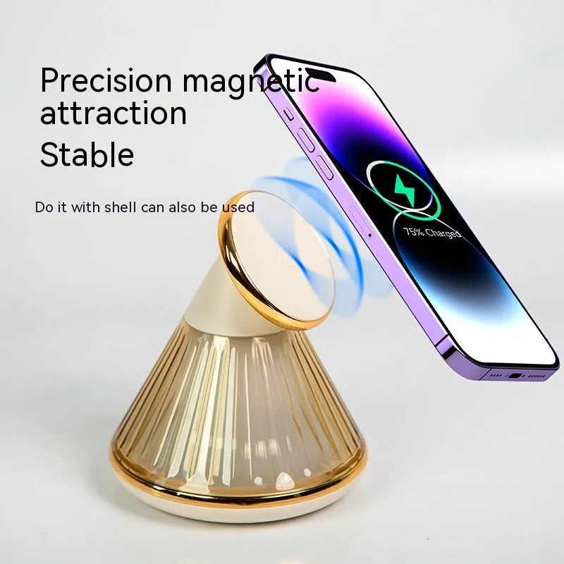 Night table lamp with magnetic 15W wireless charger base in Champagne Gold finish