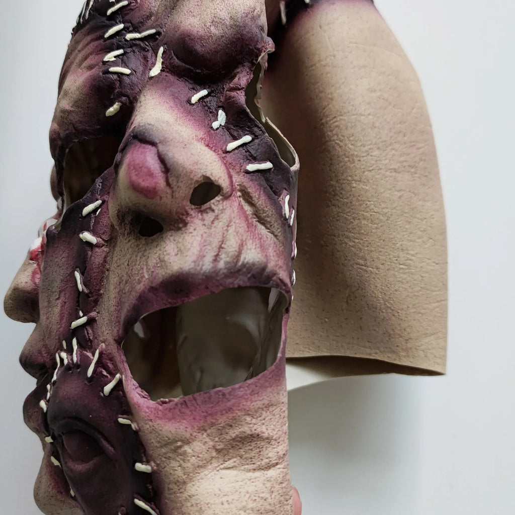 Three-sided grimace horror mask in natural latex for Halloween cosplay parties
