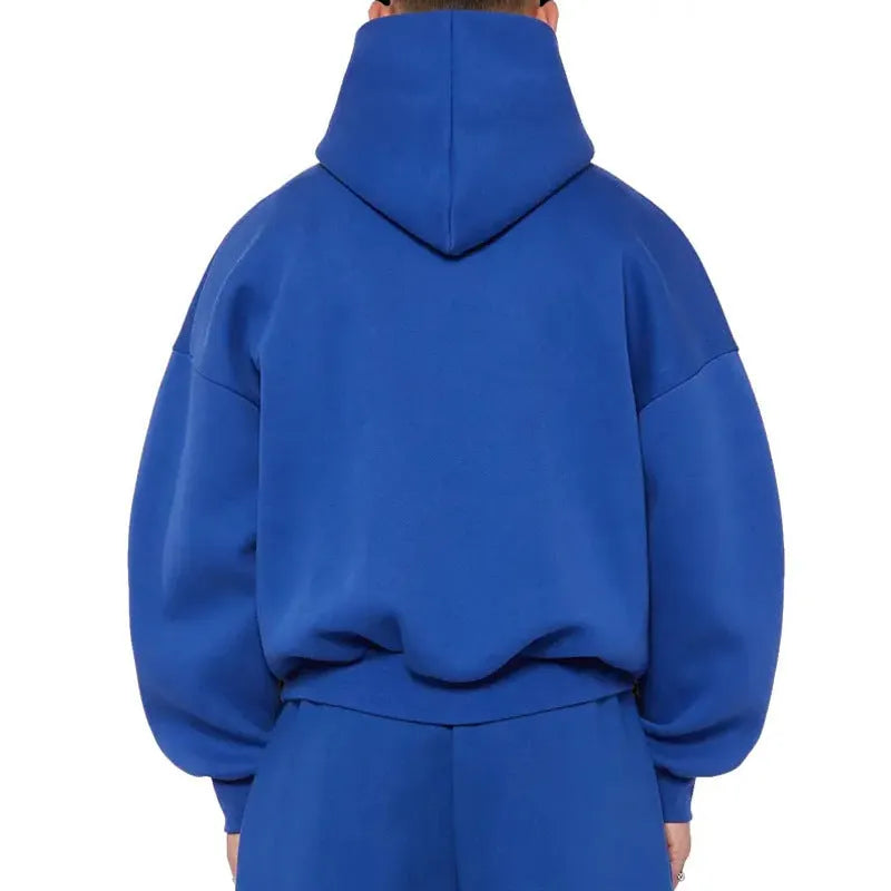 Men's solid colour fleece-lined cotton pullover sweatshirt hoodie with wool lining.