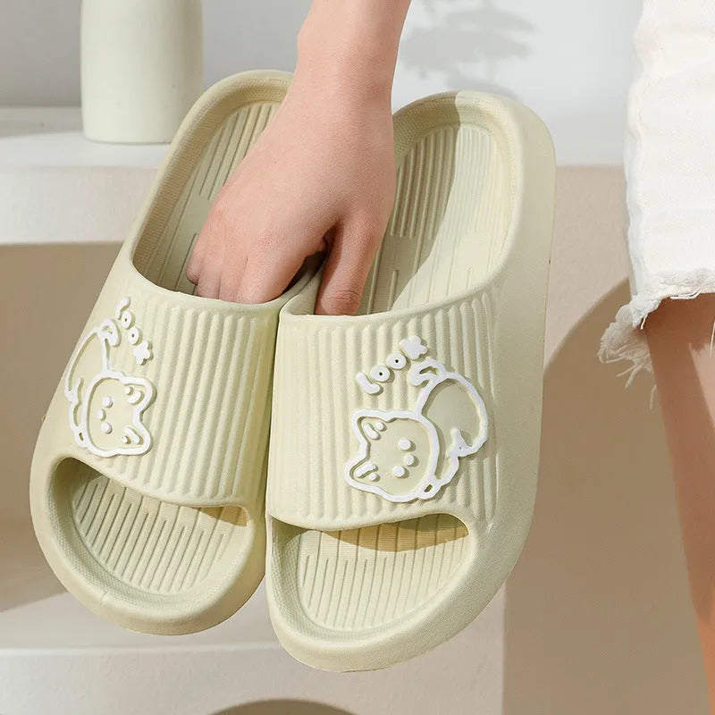 Women's cat design platform slippers in multiple colours with thick EVA sole