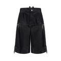 Men's double waist loose cropped black pants with washed stitching, front view showing mid-high waist and cropped length