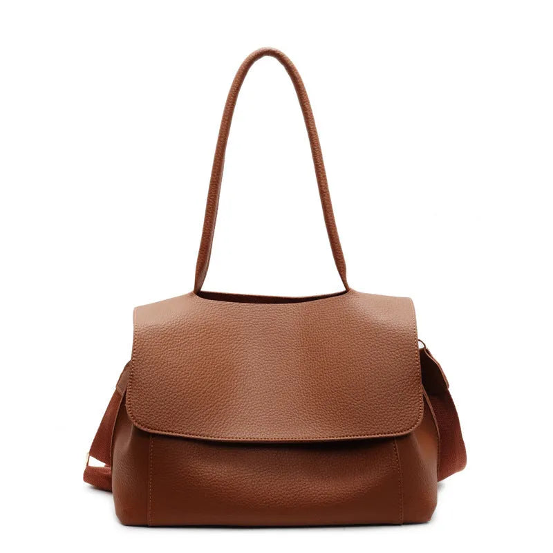 Horizontal square PU leather tote bag with double straps in vintage brown colour