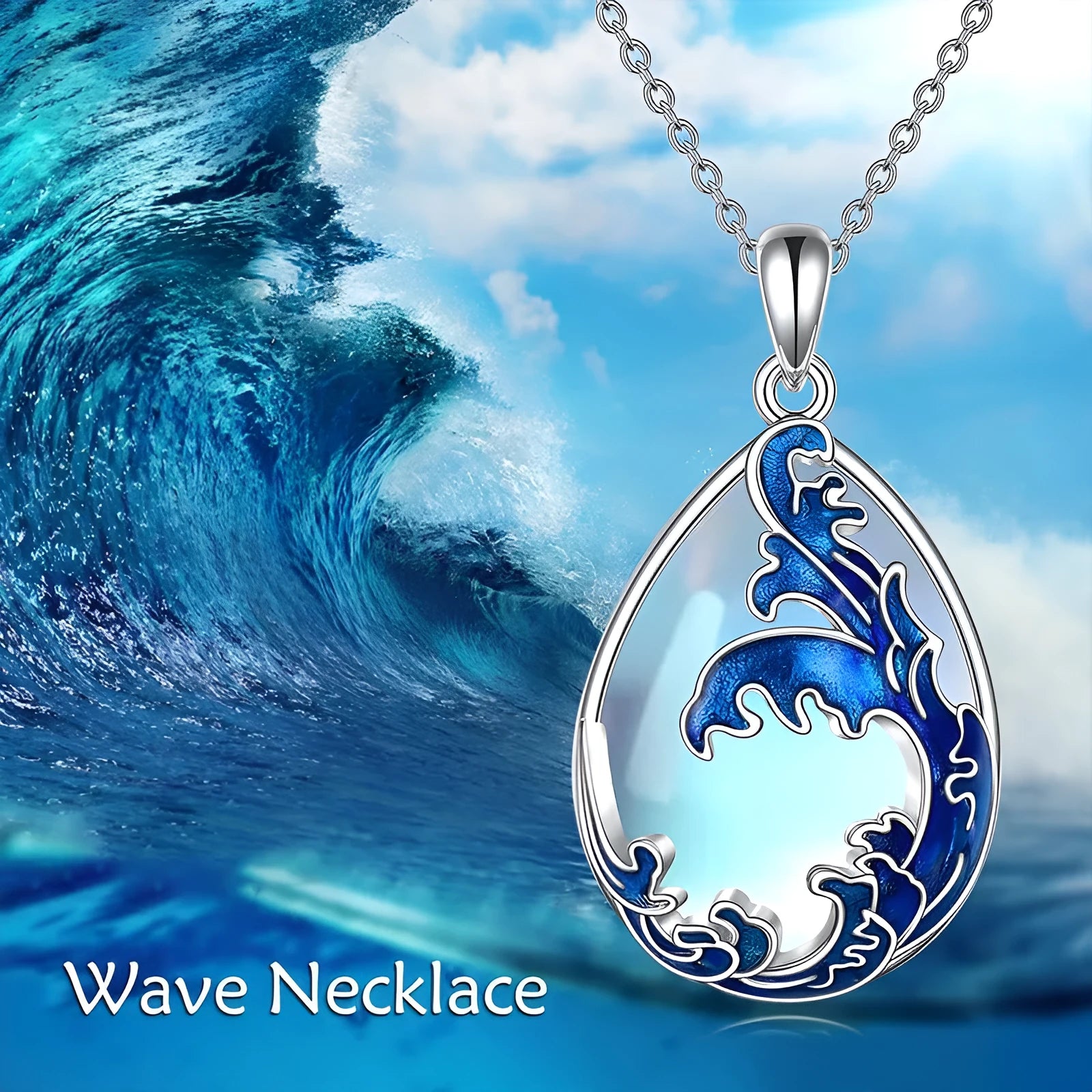 HAILANG women's necklace with moonstone blue alloy heart pendant showing love-themed design details