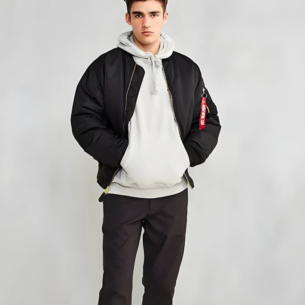 Men's loose fit pilot jacket in Army Green with cotton padding and double-sided wear-resistant nylon construction