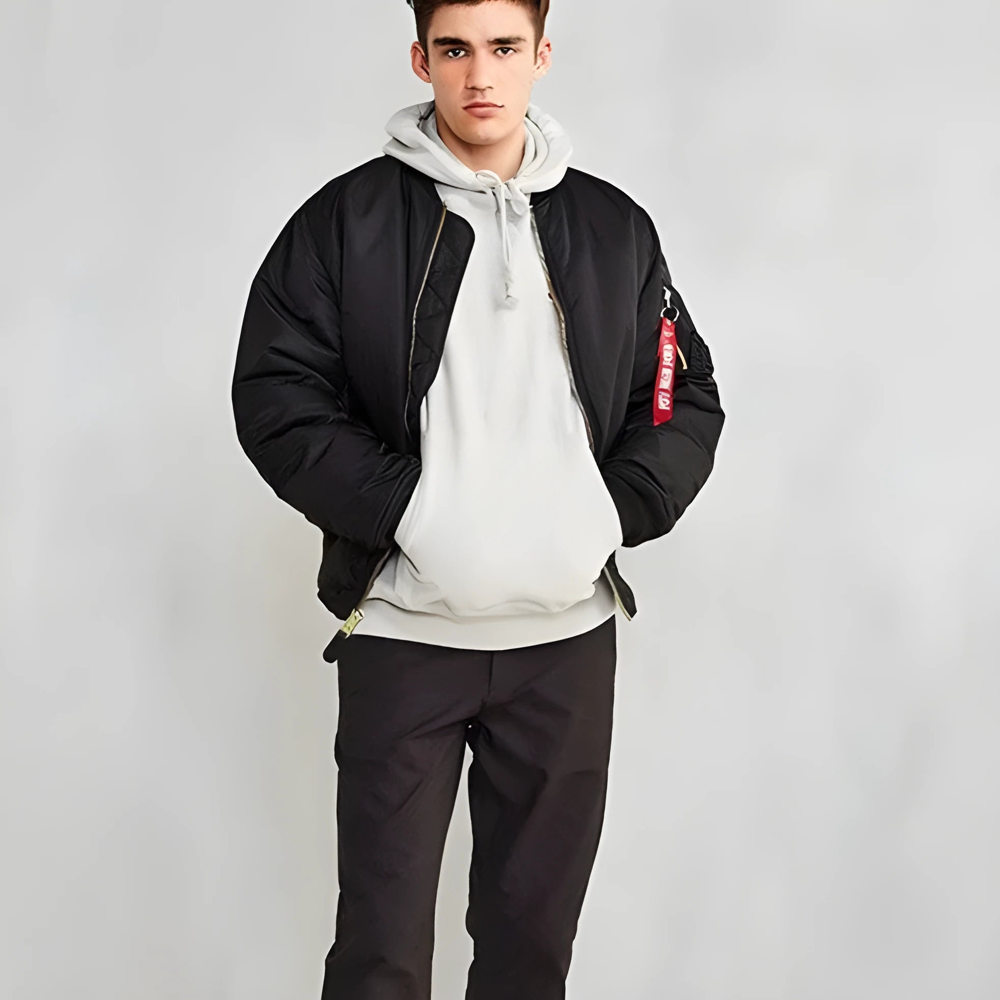 Men's loose fit pilot jacket in Army Green with cotton padding and double-sided wear-resistant nylon construction