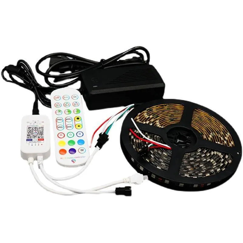 Programmable LED light strip with voice control and rhythm sync, FPCB black soft board, epoxy IP65 waterproof, 12V DC